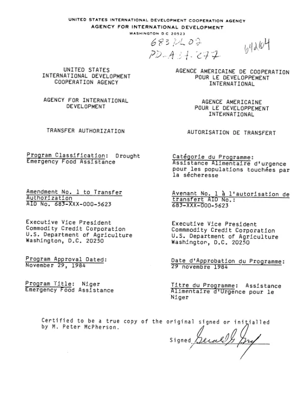 United States International Development Cooperation Agency, Agency for International Development transfer authorization [: amendment no. 1]