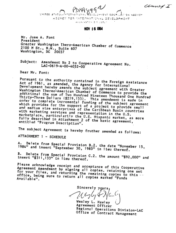 Amendment no. 2 to the Cooperative agreement no. LAC-06190A-00-4052-00 between AID and the Greater Washington Ibero-American Chamber of Commerce