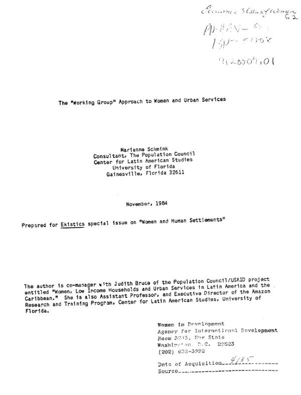 Working group approach to women and urban services