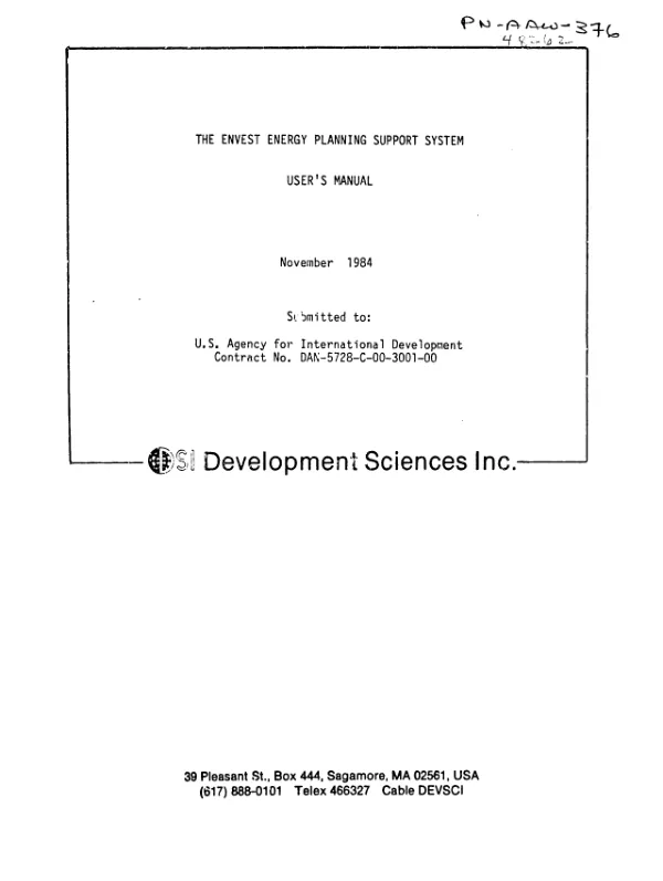 EnVest energy planning support system : user"s manual
