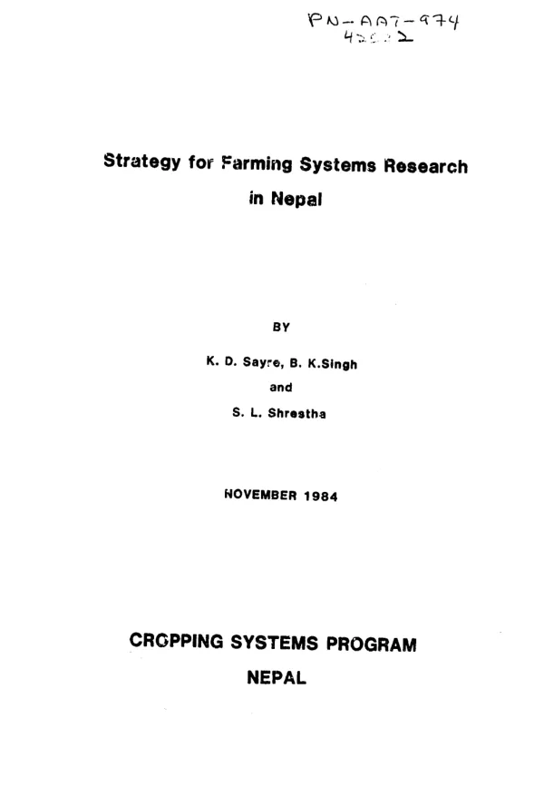 Strategy for farming systems research in Nepal