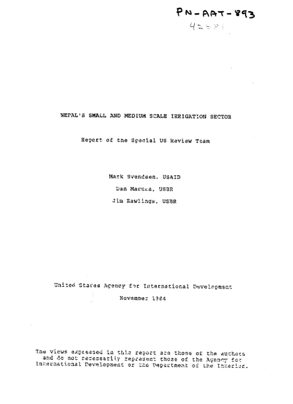 Nepal"s small and medium scale irrigation sector : report of the special US review team