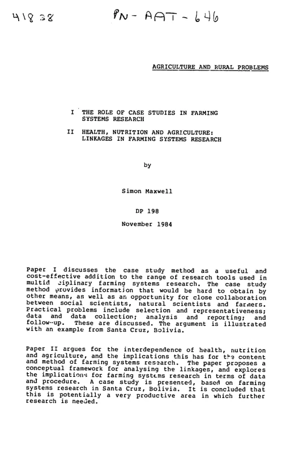 Role of case studies in farming systems research
