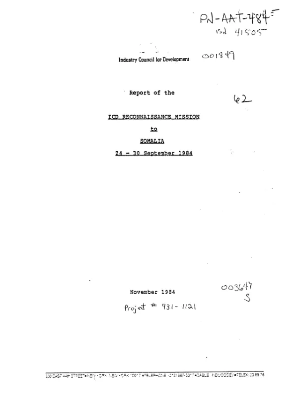 Report of the ICD reconnaissance mission to Somalia : 24-30 September 1984