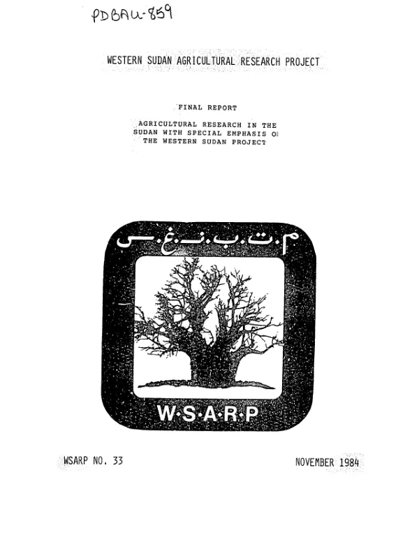 Final report : agricultural research in the Sudan with special emphasis on the western Sudan project