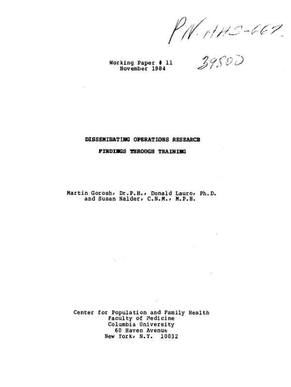 Disseminating operations research findings through training
