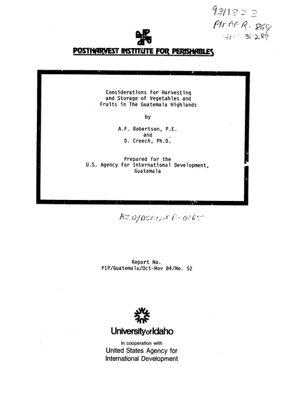 Considerations for harvesting and storage of vegetables and fruits in the Guatemala highlands