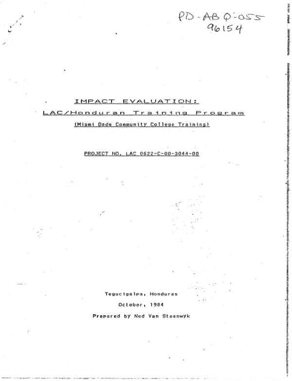 Impact evaluation : LAC/Honduran training program (Miami Dade Community College training) -- project no. LAC-0622-C-00-3044-00