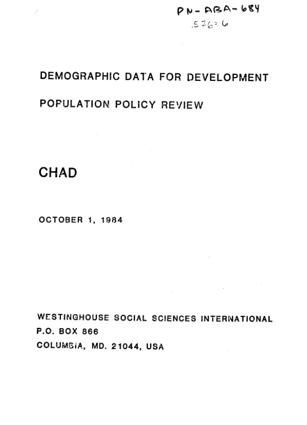 Demographic data for development, population policy review : Chad