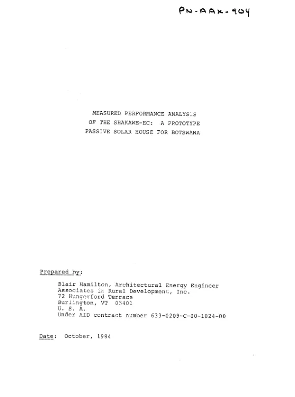 Measured performance analysis of the SHAKAWE-EC : a prototype passive solar house for Botswana