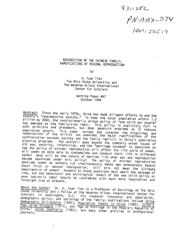 Redirection of the Chinese family : ramifications of mineral production