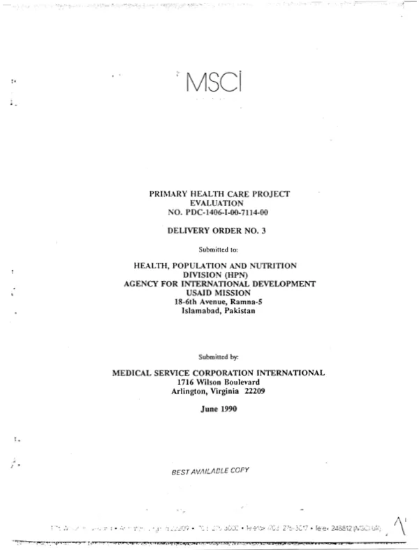 Primary health care project evaluation