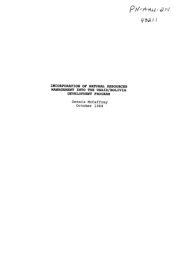 Incorporation of natural resources management into the USAID/Bolivia development program