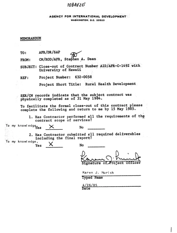 Lesotho rural health development project : final report, January 1979-May 1984