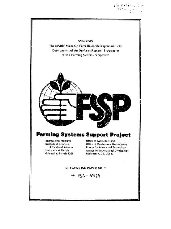 Synopsis : the MARIF maize on-farm research programme 1984; development of an on-farm research programme with a farming systems perspective