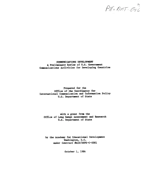 Communications development : a preliminary review of US Government communications activities for developing countries