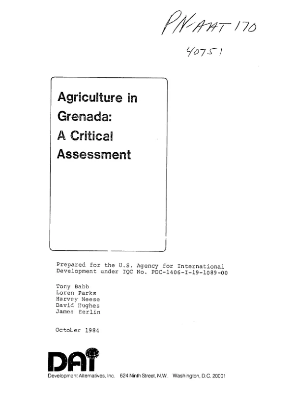 Agriculture in Grenada : a critical assessment