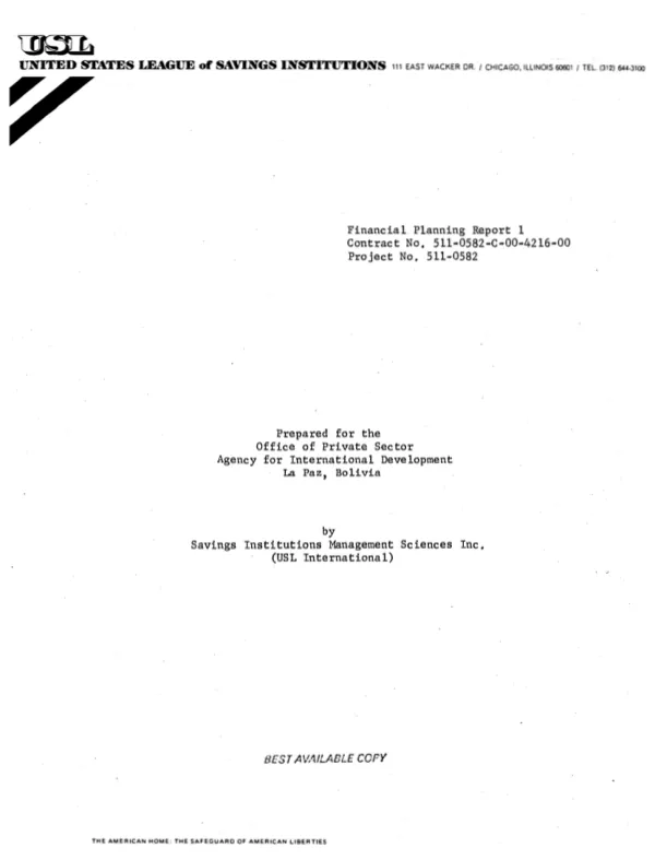 Financial planning report 1 : the savings and loan system crisis in Bolivia