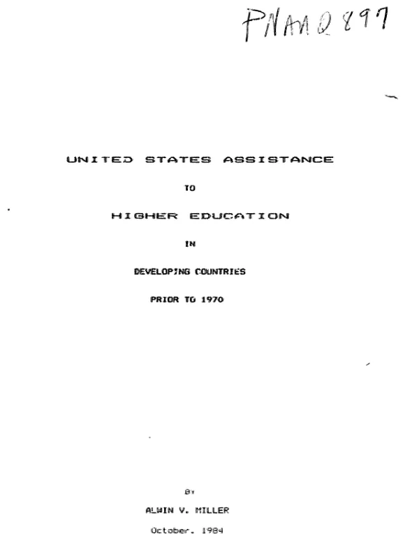 United States assistance to higher education in developing countries prior to 1970