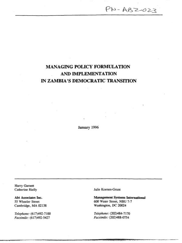 AID grant no. PDC-0230-G-SS-4145-00 to the Foundation for Agricultural Education and Development, Inc. for the development education project