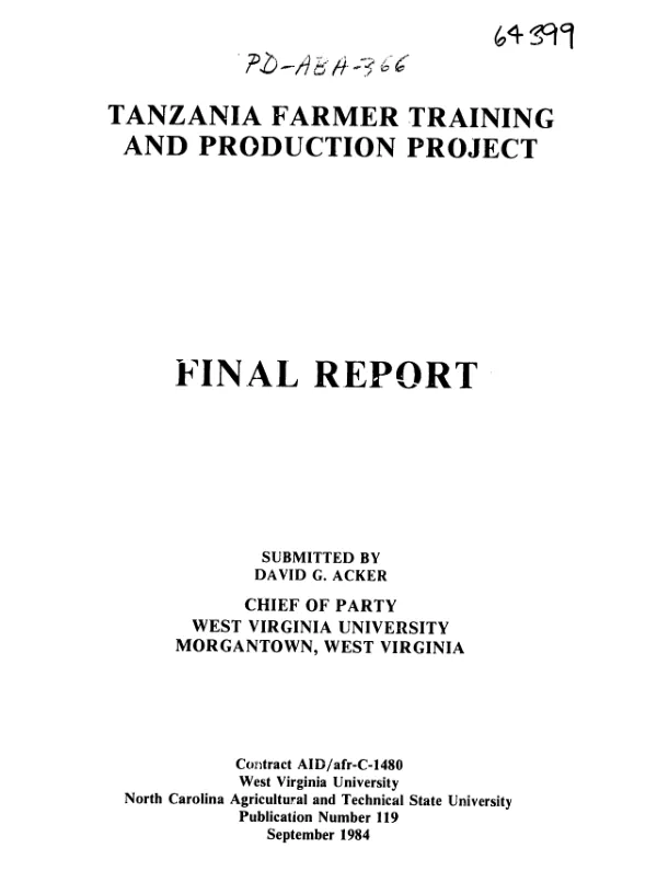 Tanzania farmer training and production project : final report