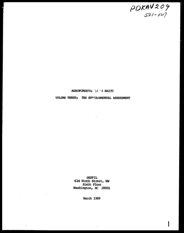 Agroforestry II in Haiti -- volume three : the environmental assessment