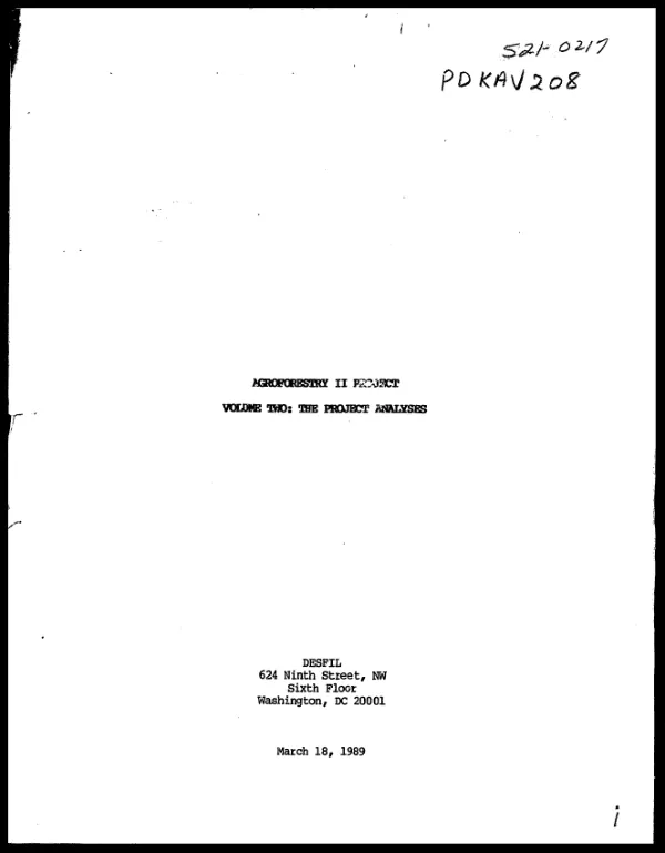 Agroforestry II project -- volume two : the project analyses