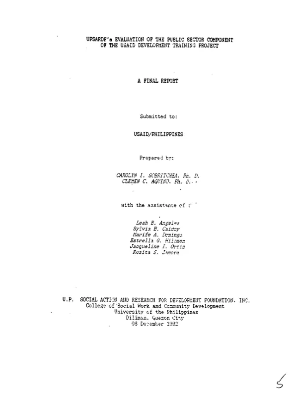 UPSARDF's evaluation of the public sector component of the USAID development training project : a final report