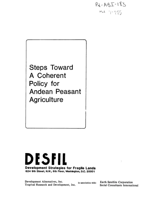 Steps toward a coherent policy for Andean peasant agriculture