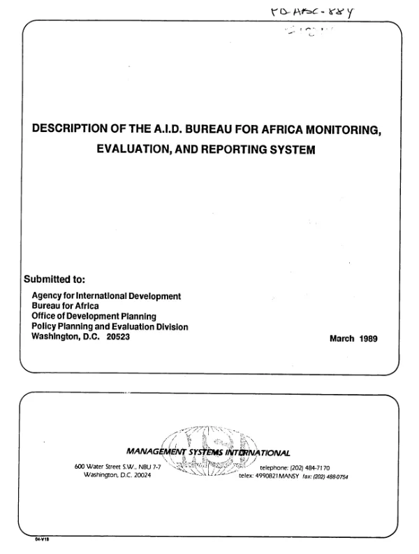 Description of the A.I.D. Bureau for Africa monitoring, evaluation, and reporting system