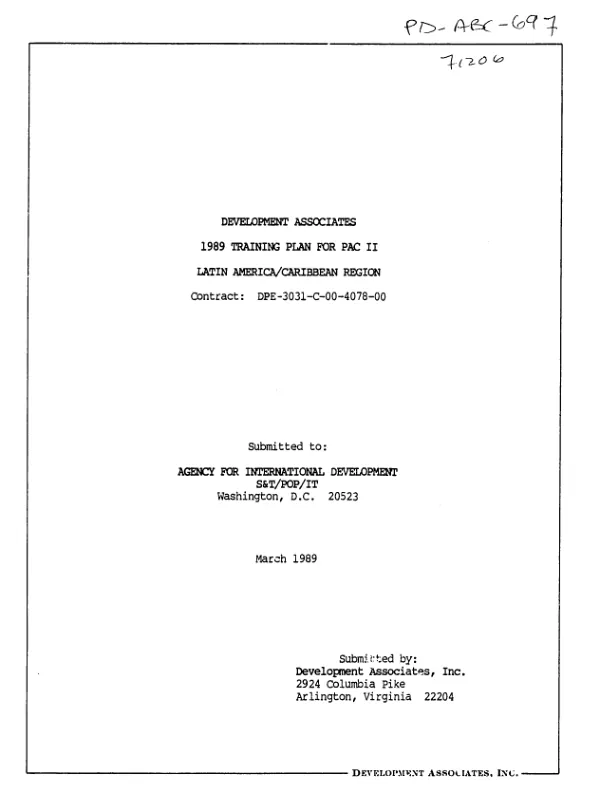 Development Associates 1989 training plan for PAC II, Latin America/Caribbean region