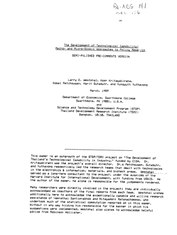 Development of technological capability : macro- and micro-scopic approaches to policy research