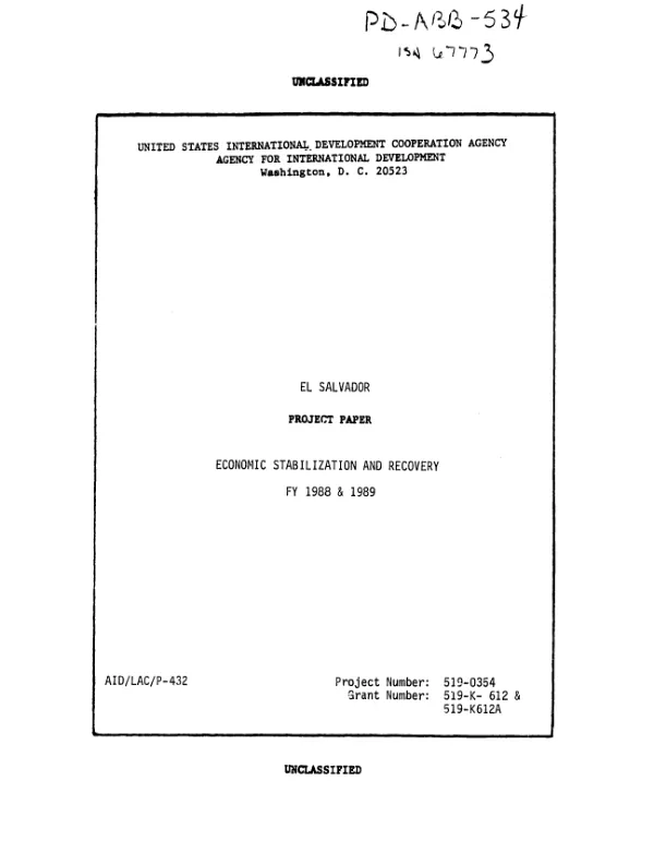 Economic stabilization and recovery : FY 1988 and 1989