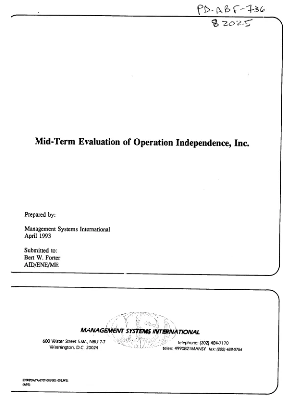 Mid-term evaluation of Operation Independence, Inc.