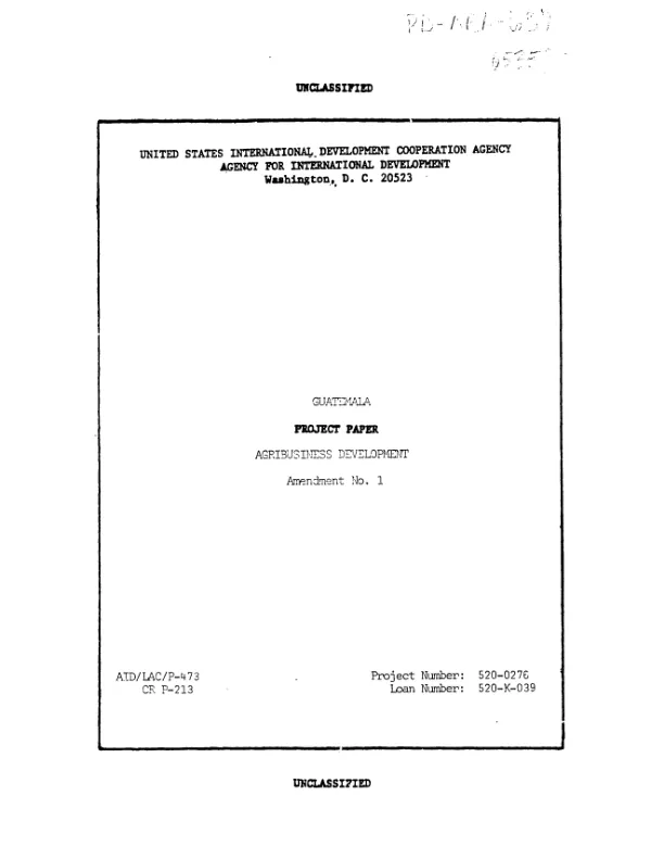 Agribusiness development : amendment no. 1