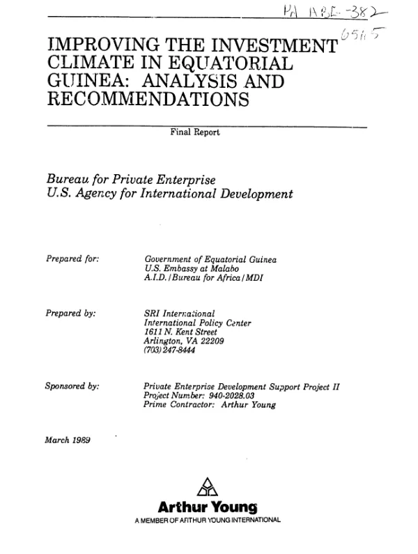 Improving the investment climate in Equatorial Guinea : analysis and recommendations : final report
