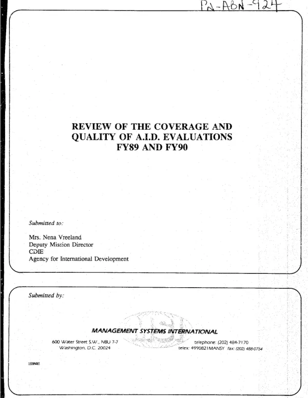 Review of the coverage and quality of AID evaluations -- FY 89 and FY 90