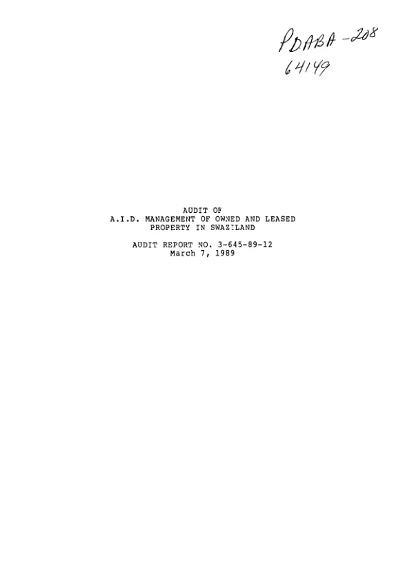 Audit of AID management of owned and leased property in Swaziland