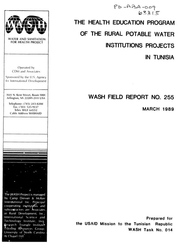 Health education program of the rural potable water institutions project in Tunisia