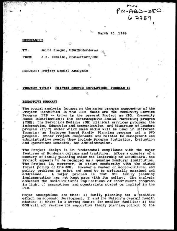 Social analysis on private sector population, program II project