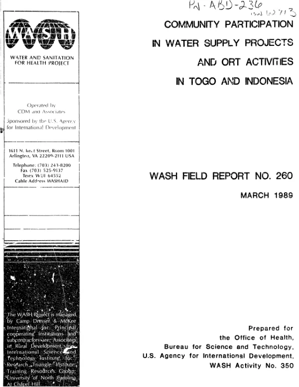 Community participation in water supply projects and ORT activities in Togo and Indonesia