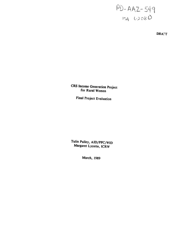 CRS income generation project for rural women : final project evaluation