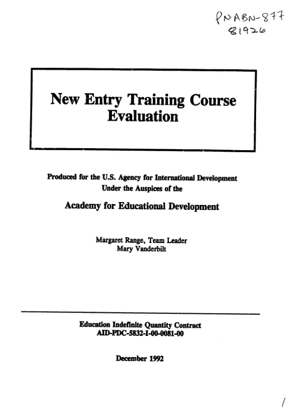 New entry training course evaluation