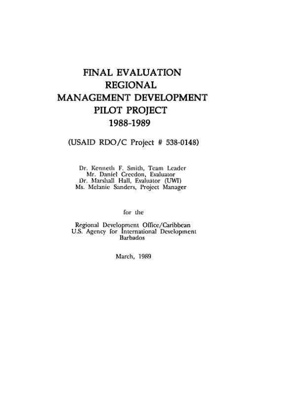 Final evaluation : regional management pilot project, 1988-1989