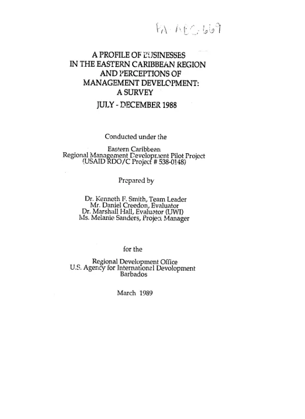 Profile of businesses in the Eastern Caribbean region and perceptions of management development : a survey -- July-December 1988