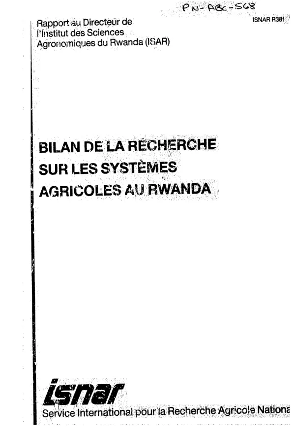 Bilan de la recherche sur les systemes agricoles au Rwanda