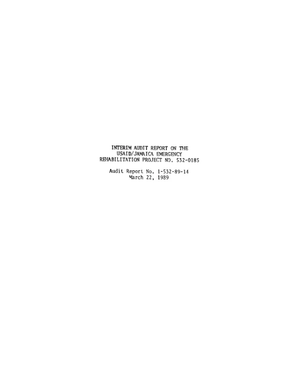 Interim audit report on the USAID/Jamaica emergency rehabilitation project no. 532-0185