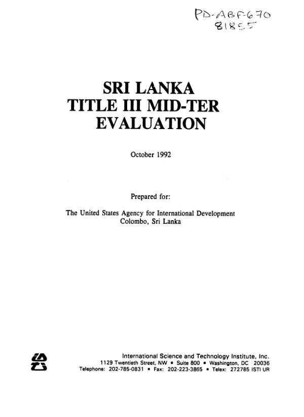 Sri Lanka Title III mid-term evaluation