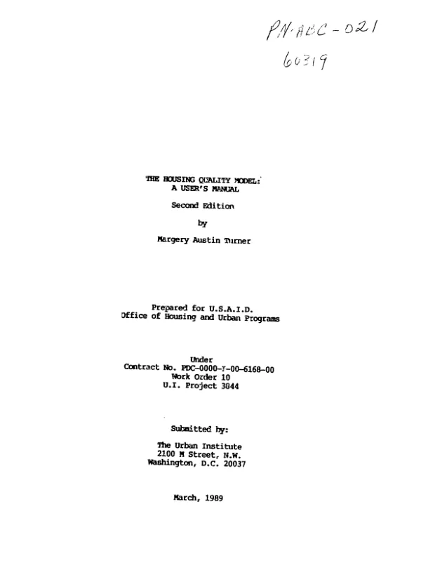 Housing quality model : a user"s manual -- second edition