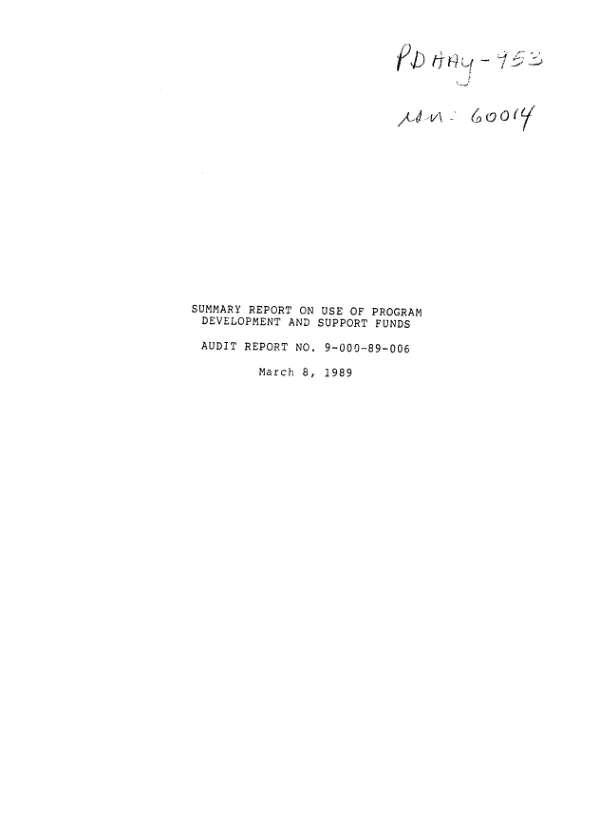 Summary report on use of program development and support funds